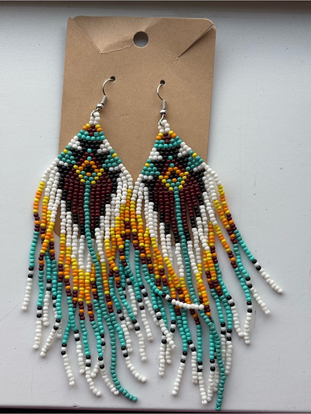 NWOT Bohemian Western Beaded Dangle Chandelier Earrings - Costume Jewelry
